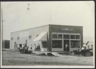 Grove & Grove Groceries, Feed, and Implements. Owned by Marshal Grove, it was built in 1904. 